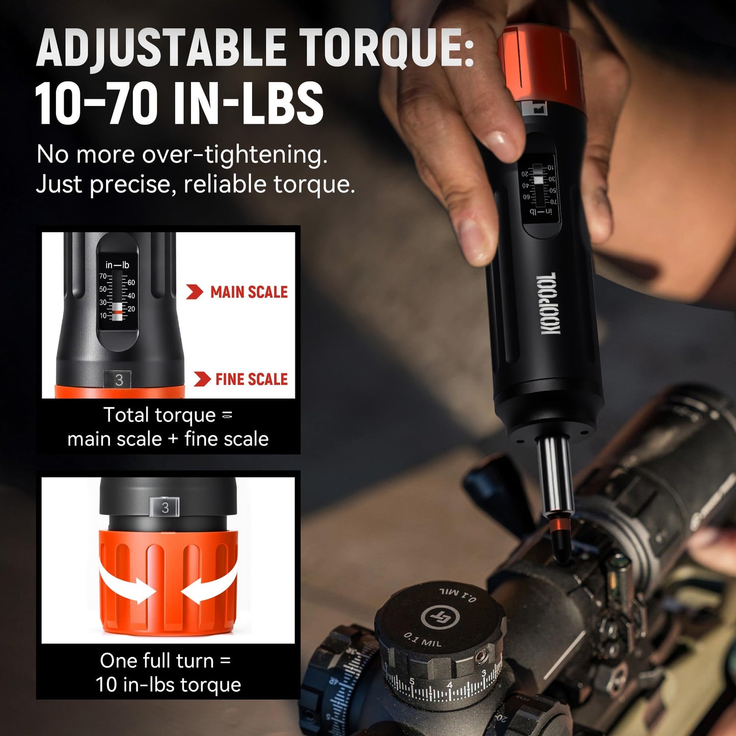 46-Piece Torque Screwdriver Set, 1/4 Inch Drive, 10–70 Inch-Pounds, for Gunsmiths, Scope Mounting,Electronics & Bikes, Includes 40 S2 Bits & 5 CR-V Nut Drivers (Standard Orange)