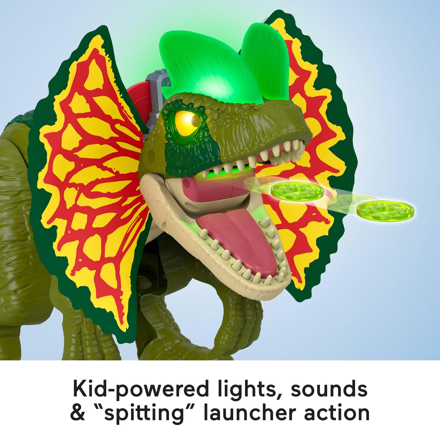 Fisher-Price Imaginext Jurassic World Dinosaur Toy Thrash Attack Dilophosaurus 16+ Inch with Lights & Sounds for Pretend Play Kids Ages 3+ Years