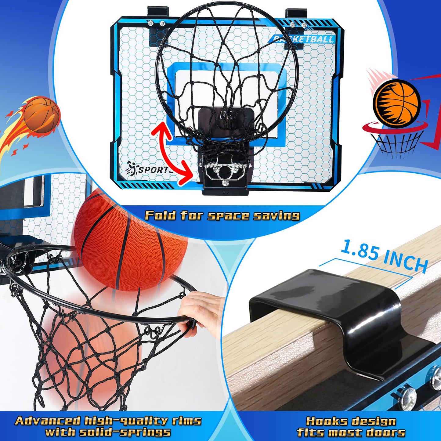 Toys for Boys, Indoor Basketball Hoop for Kids Age 5-10, with Electronic Scoreboard & 3 Balls - Over The Door Mini Hoop for Boys' Birthday