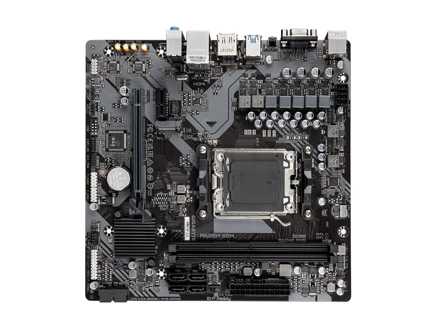 GIGABYTE A620M S2H (AM5/ LGA 1718/ AMD/ A620/ Micro ATX/ 5-Year Warranty/ DDR5/ Single M.2/ PCIe 4.0/ USB 3.2 Gen1/ Realtek 1GbE LAN/Q-Flash Plus/PCIe EZ-Latch/Motherboard)