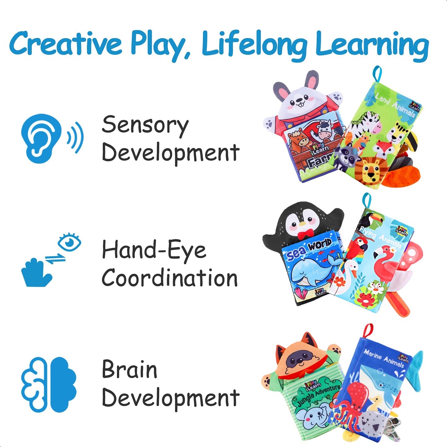 iPlay, iLearn Soft Baby Books 1 Year Old, Babies Animal Cloth Book 6-12 Month, Infant Touch Feel Crinkle Book, Toddler Carseat Crib Bedtime Toy, Newborn Stocking Stuffer Gift 9 18M 2 3 Yr Kid Boy Girl
