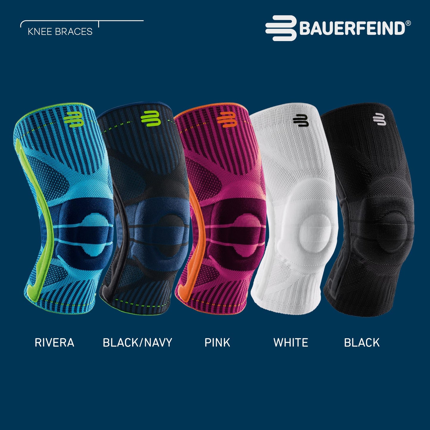 Bauerfeind Sports Knee Support - Knee Brace for Pain Relief and Stabilization - Patellar Knee Pad for Enhanced Support - Targeted Compression - Lightweight & Durable (Black/Blue, L)