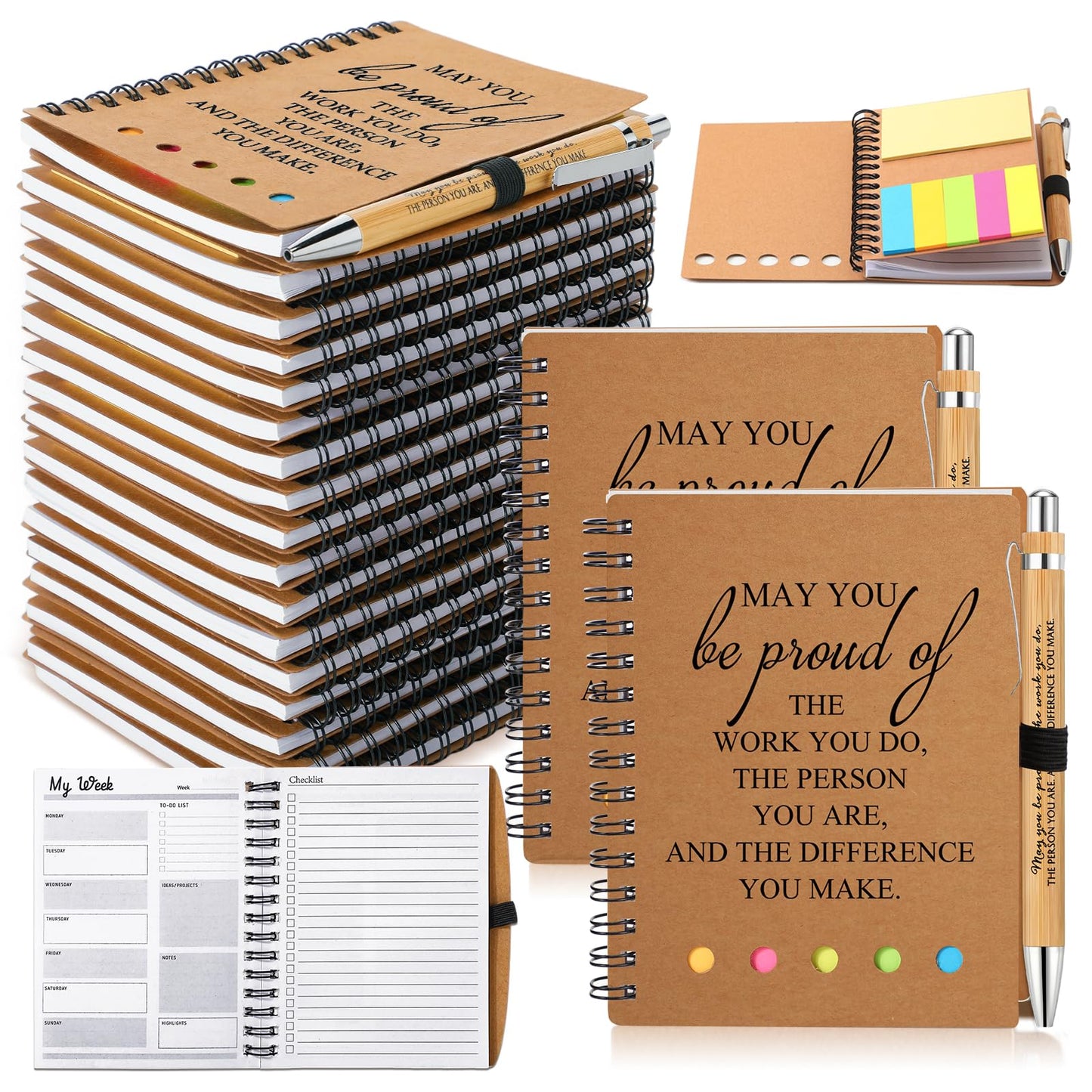 Moinchore 20 Sets End of Year Teacher Gifts Employee Appreciation Gifts Cna Week Inspirational Spiral Notebooks with Sticky Notepad and Pen for Students Team Coworker Staff (May You Be Proud)