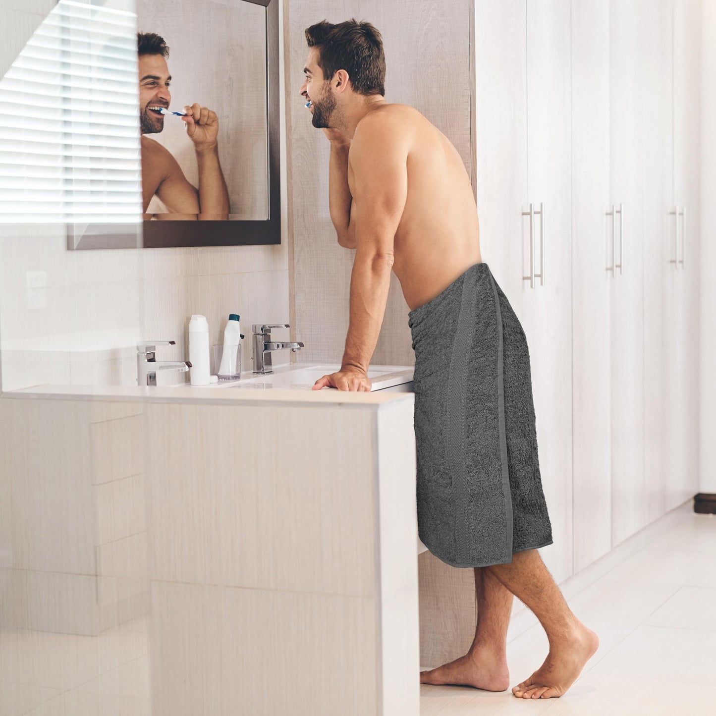 TEXCRAFT Commercial Bulk Pack of 12 Bath Towels – 100% Cotton Terry 24" x 48" – Ideal for Hotels, Salons, Gyms, Spas & Institutional Use – Charcoal Grey