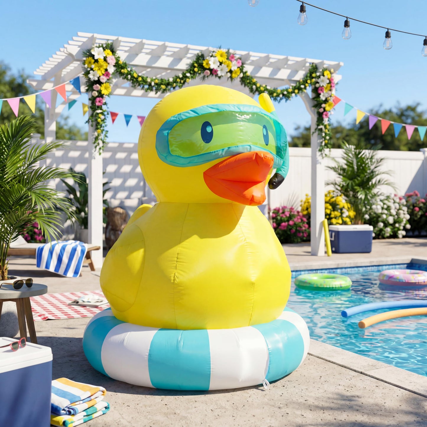 5ft Summer Inflatable Swimming Pool Duck Decorations LED Blow Up Outdoor Decoration Pool Party Favors for Beach Party Decor Tropical Yard Lawn Garden Supplies