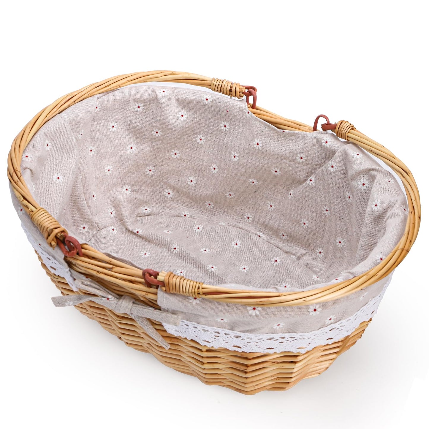 Dicunoy Wicker Picnic Basket with Handle, Large Empty Gift Basket to Fill, Open Top Market Harvest Baskets for Garden, Fruit, Candy, Wine, Easter Egg Gathering, Wedding, Vegetables