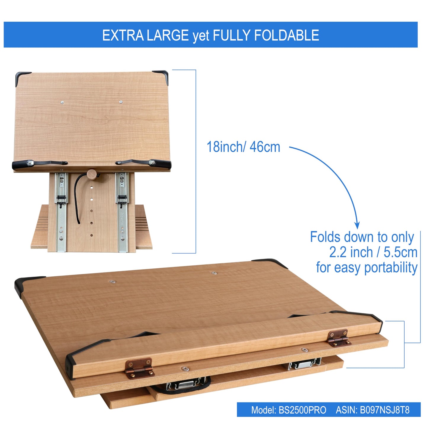 A+ Book Stand BS2500PRO XL Super Heavy Duty 15.4x10.5 Portable Height Adjustable Foldable Eye Level Bookstand Holder for Reading Hands Free Large Thick Heavy College Textbooks Tablets Neck Pain Free