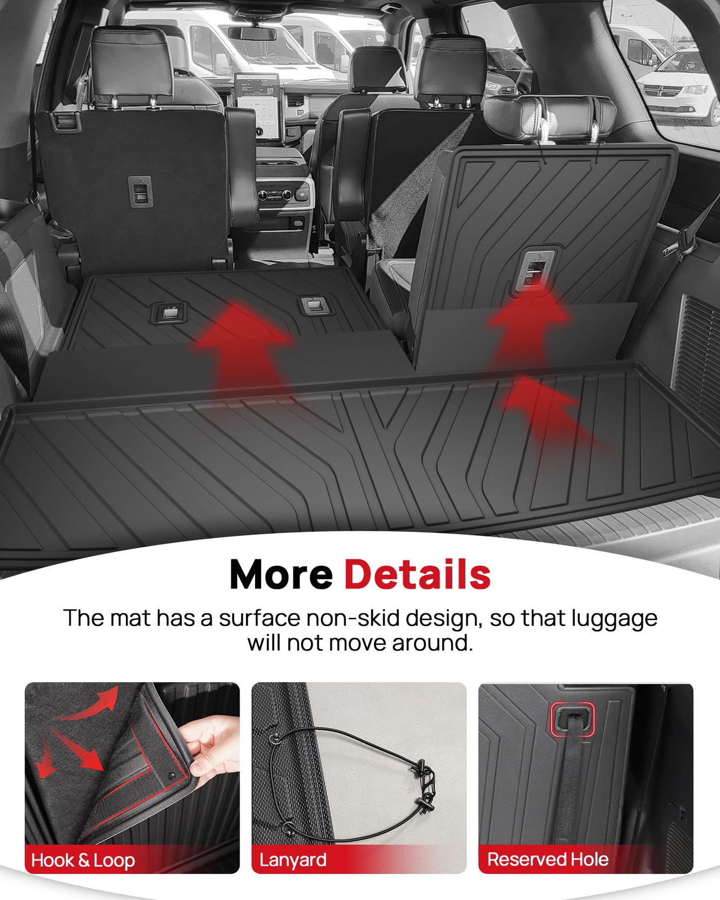 Original 2018-2024 Expedition Cargo Mat & Backrest Mat for Ford Expedition (Not for Max Model) - Custom Fit Trunk Liner and 3rd Row Seat Back Cover All Weather Car Accessories