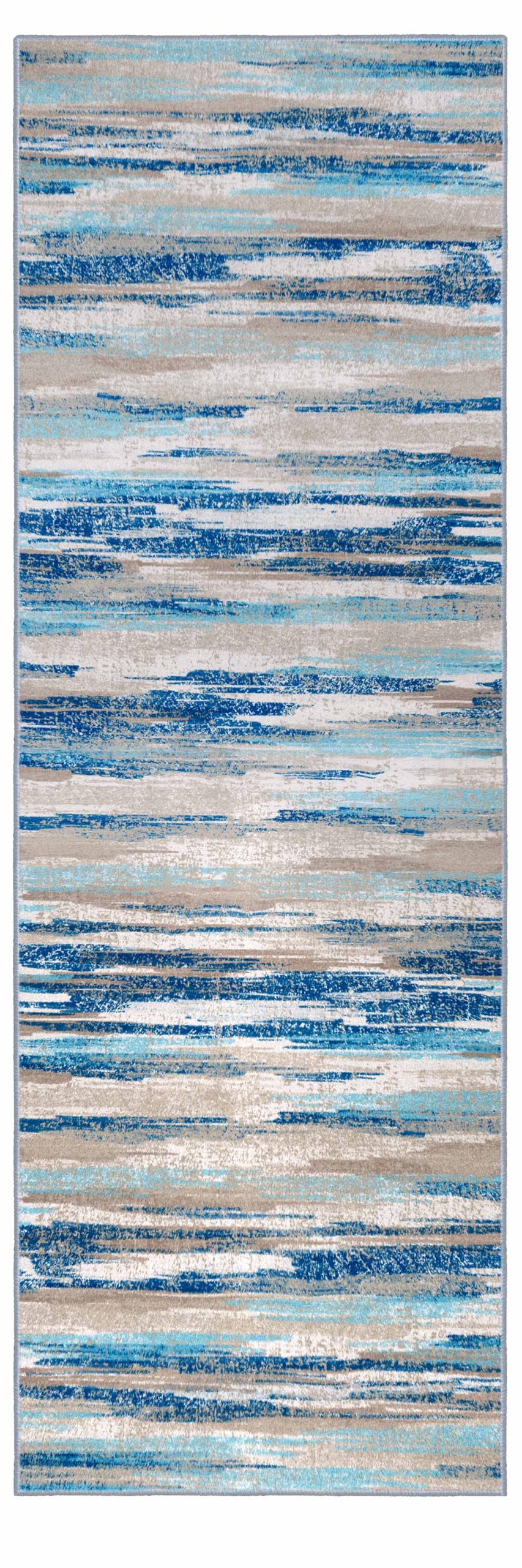 Lansny Modern Abstract 2x6 Blue Washable Kitchen Runner Non-Slip Soft Hallway Rug Runner Thin Print Faux Wool Carpet for Entryway Bedroom Laundry Room Indoor Home Decor