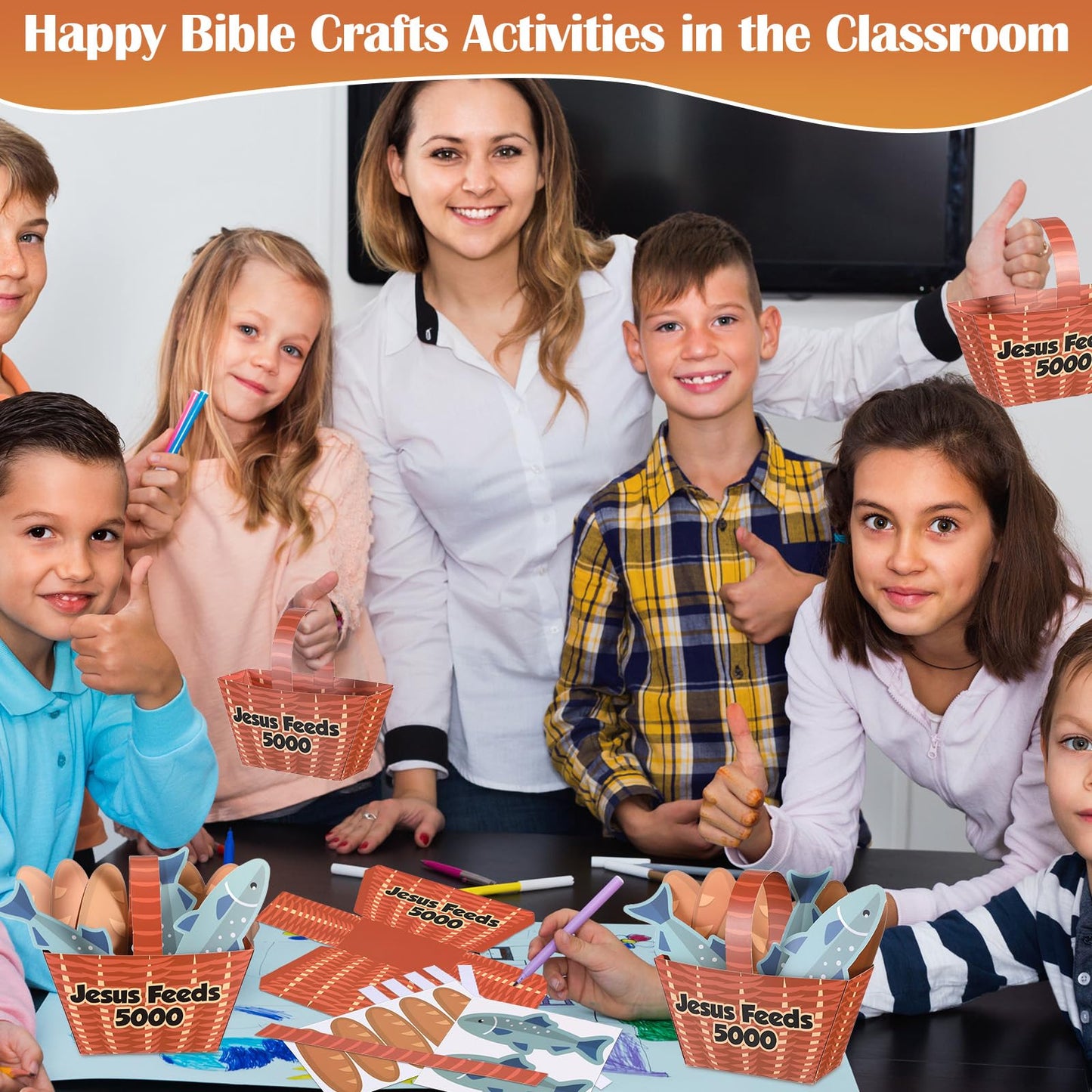 Motipuns 24 Set Jesus Feeds 5000 Craft Kit Sunday School VBS Religious Craft DIY Christian Handheld Basket Fisher of Men Vacation Bible School Gift for Home Church Preschool Activity Supplies