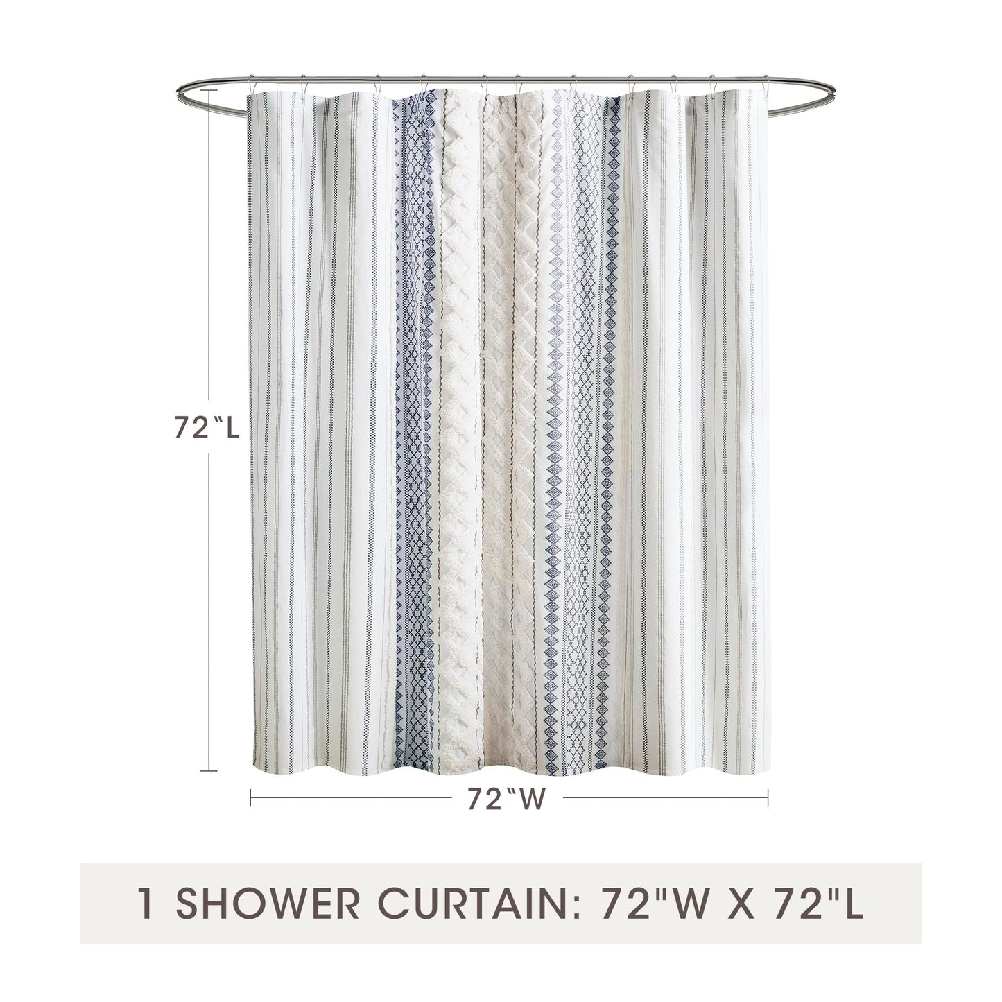 Ink+Ivy Tufted Chenille 100% Cotton Shower Curtains Machine Washable, Modern Home Bathroom Décor Bathtub Privacy Screen, 72" W x 72" L, White/Navy
