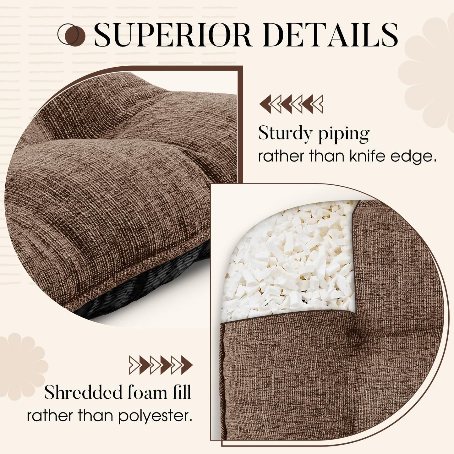 Basic Beyond Chair Cushions for Dining Chairs 4 Pack, Chair Cushion with Ties and Non Slip Backing, 15.5 x 15.5 inches Tufted Chair Pads for Dining Chairs(Brown)