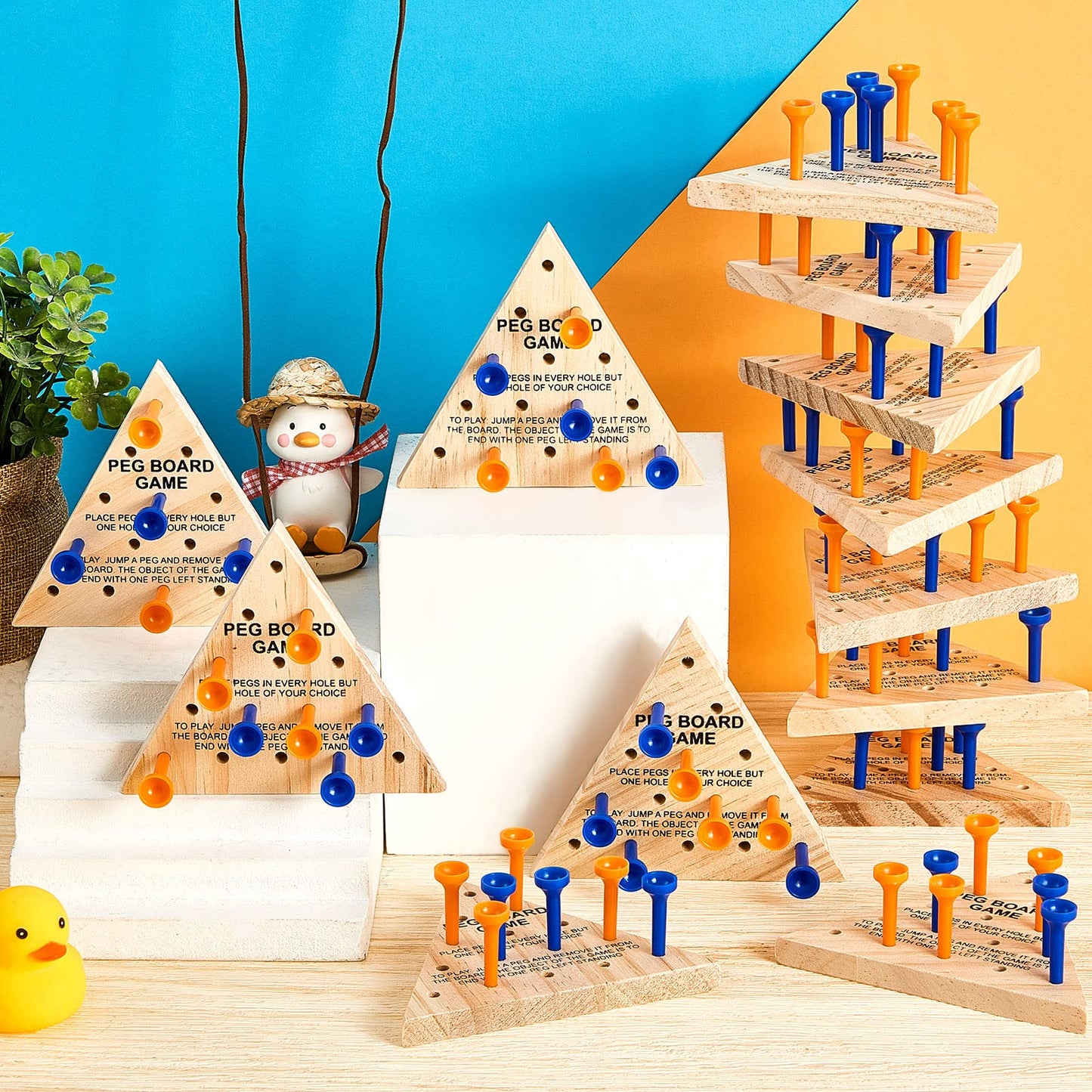 50 Pack Wooden Peg Games Bulk Triangle Wooden Board Games Triangle Game Wooden Triangle Board Games Family Travel Games Fun Triangle Puzzle Wooden Strategy Toy for Adults Teens