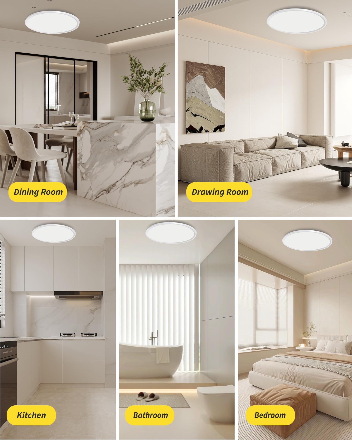 2Pack 16 Inch Dimmable LED Flush Mount Ceiling Light Panel,32W 3480LM,3000K/4000K/6000K CCT Selectable,Ultra Thin Round Black Ceiling Light Fixture for Hallway Kitchen Bedroom Home Office Bathroom