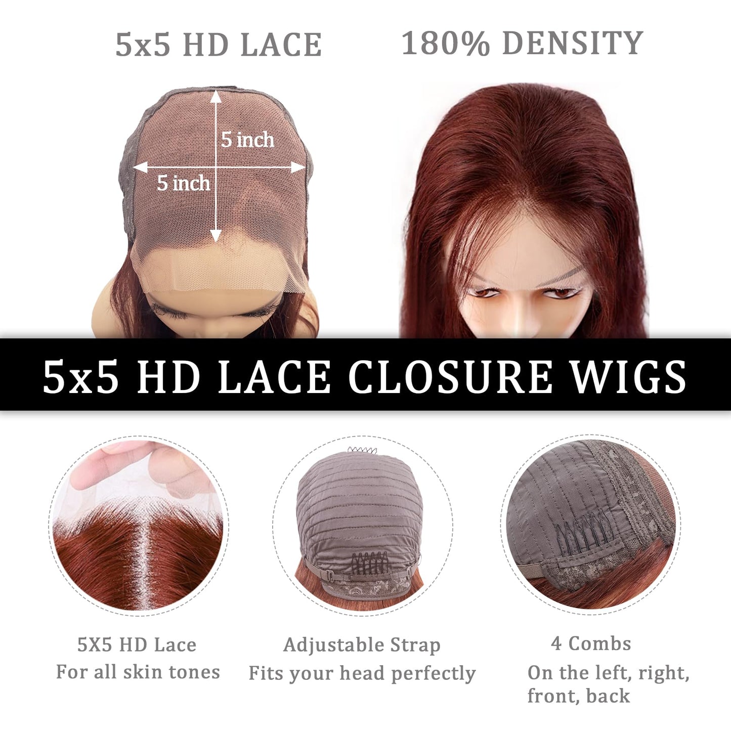 Straight 5x5 HD Lace Closure Wigs Human Hair Pre Plucked with Baby Hair 20 Inch