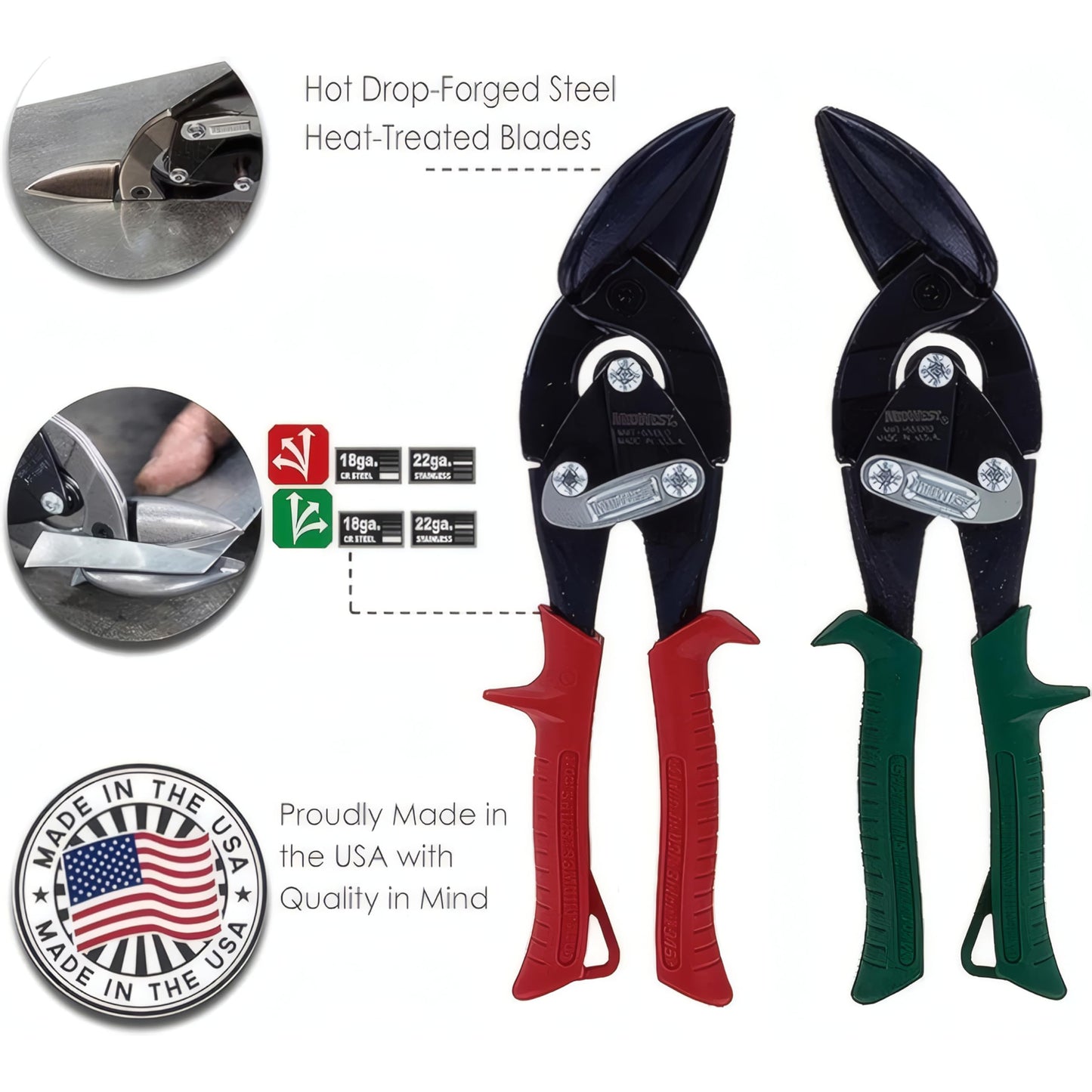 MIDWEST Blackout Series Aviation Snip - Left and Right Cut Offset Tinner Shears, Made in the USA - MWT-6510CO-NP