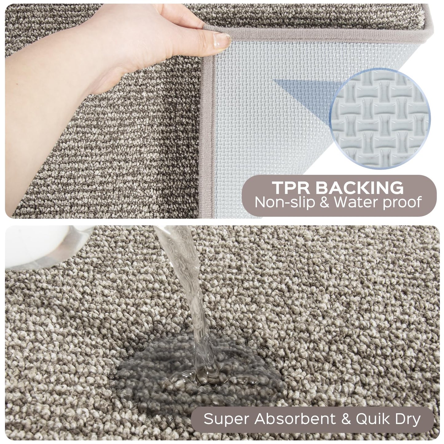 DOMUSTEX Washable Kitchen Rugs Set of 2 (24" x 35.5" + 24" x 59" Rectangular), Kitchen Mats for Floor, Indoor Entryway Runner Rugs for Laundry, Bathroom, Door, Bedroom (Roll Packing)
