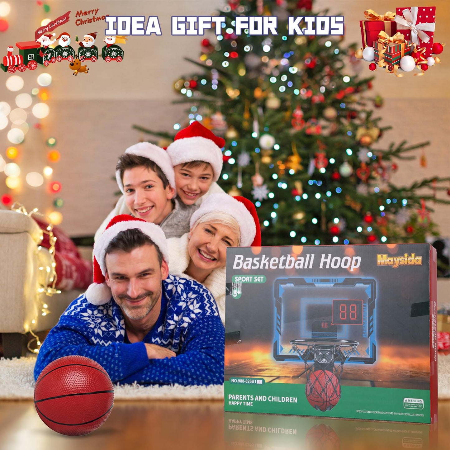 Remote Control Basketball Hoop Indoor for Kids-Over The Door Basketball Hoop with LED Light, Scoreboard, 4 Balls, Air Pump, Bag, Mini Hoop Gift Sport Toy for Boys Girls 3 4 5 6 7 8 9 10 11 12+, Blue
