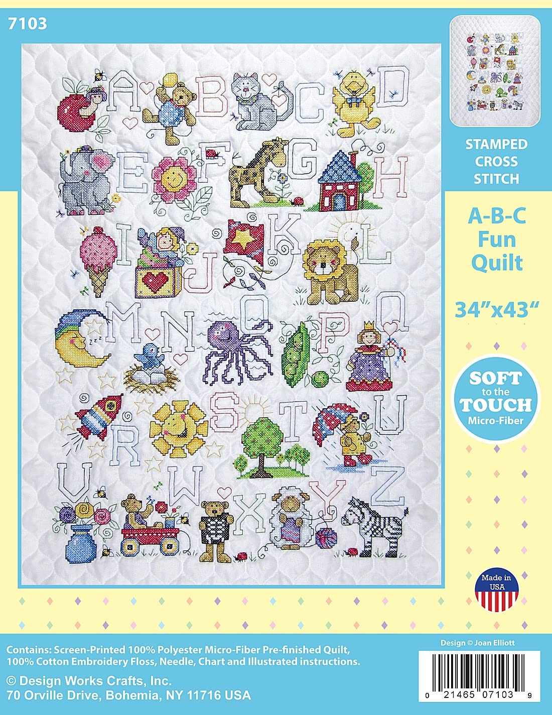 Design Works Crafts Janlynn Stamped for Cross Stitch Baby Quilt Kit, ABC Fun