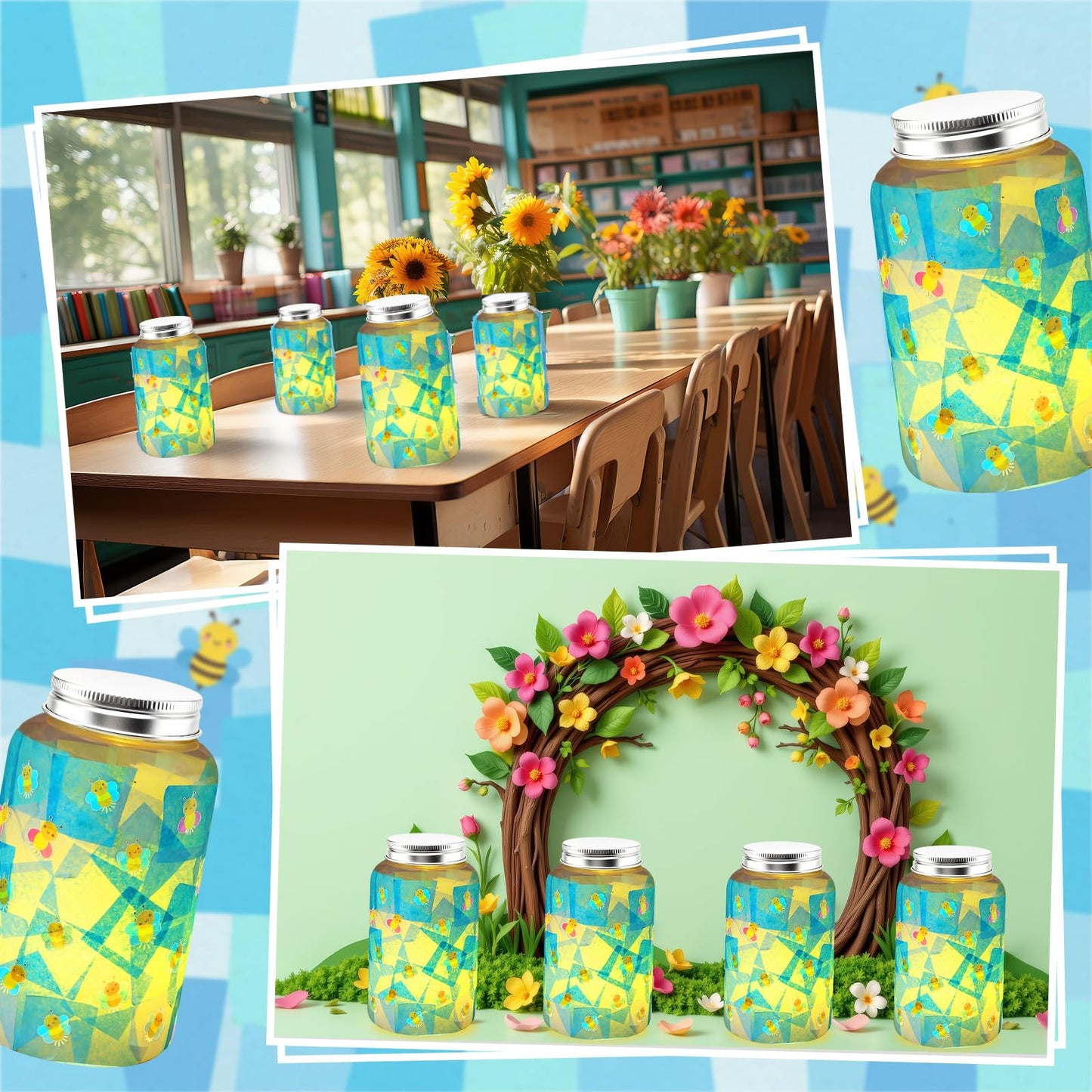Qinyoung 12 Pcs Fall Crafts Maple Leaves Mason Jars Crafts with LED Candle Light DIY Suncatchers Decoration Make Your Own Autumn Mason Jars Tissue Paper Supplies for Fall Autumn Projects Activity
