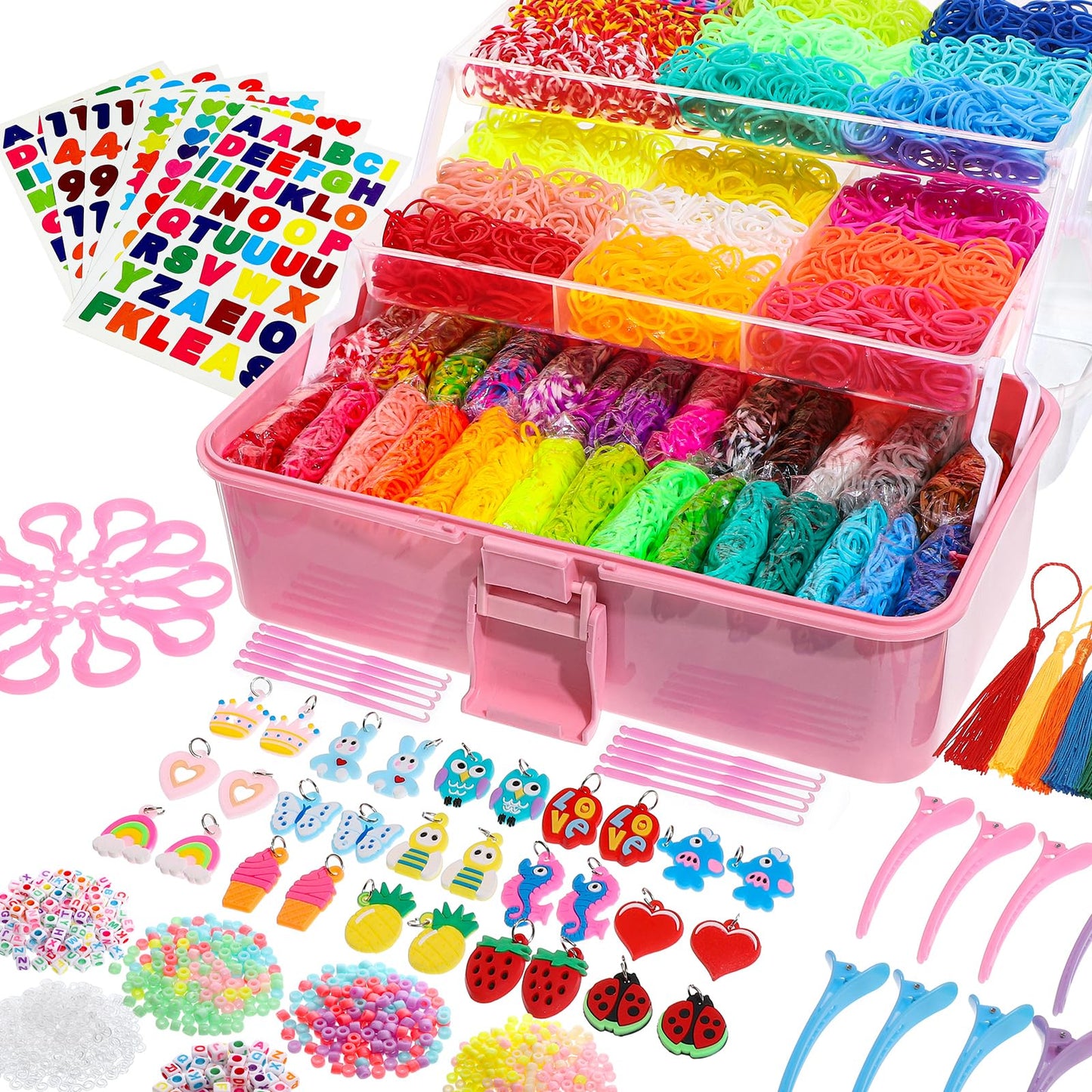 obeoby 17500+ Rubber Band Bracelet Kit with 3 Layer Transparent Container, Bracelet Kit Making Refill Kit Gifts for Girls Daughter DIY Art Holiday