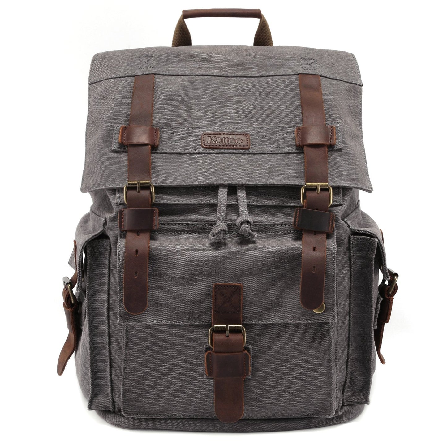 Kattee Men’s Leather Canvas Backpack Large School Bag Travel Rucksack Grey
