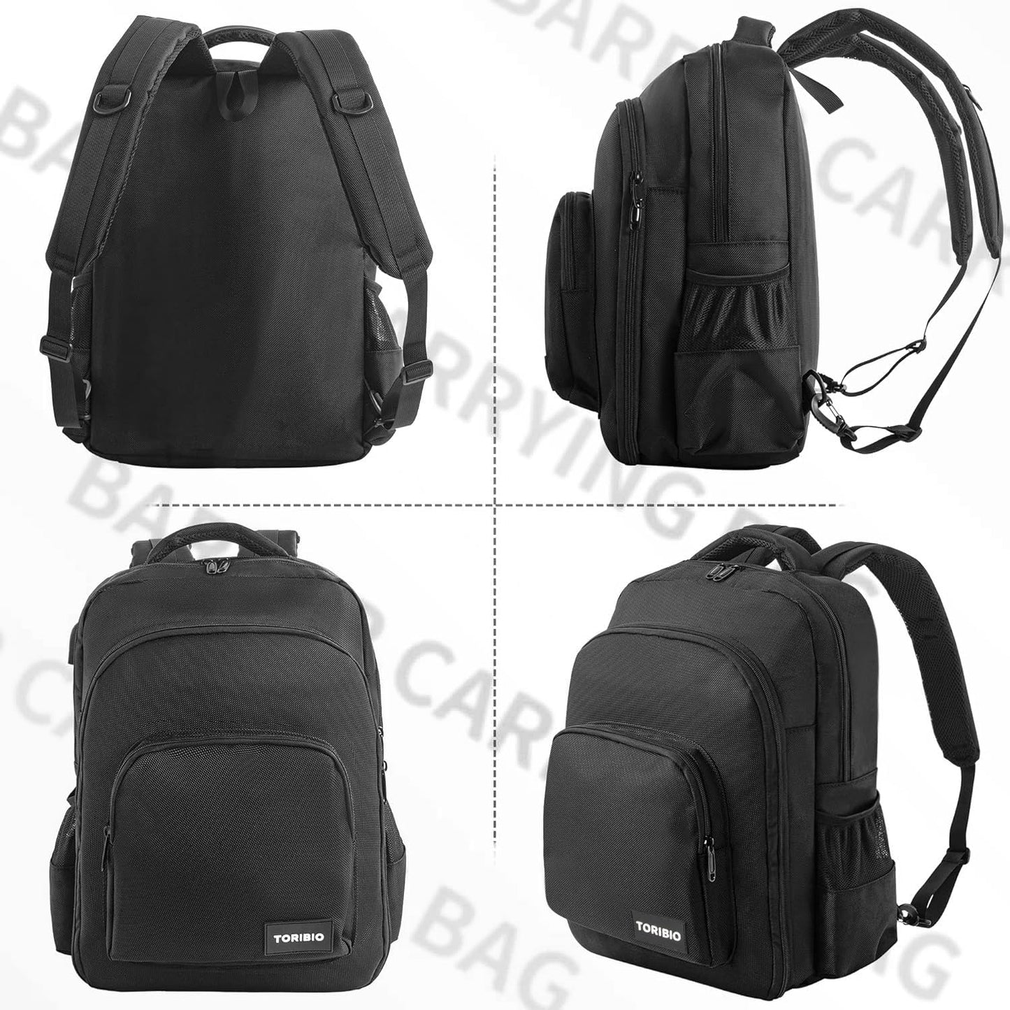 TORIBIO Barber Supplies Bag for Clippers and Supplies, Hairstylist Clipper Portable Backpack for Barber Tools (Black)