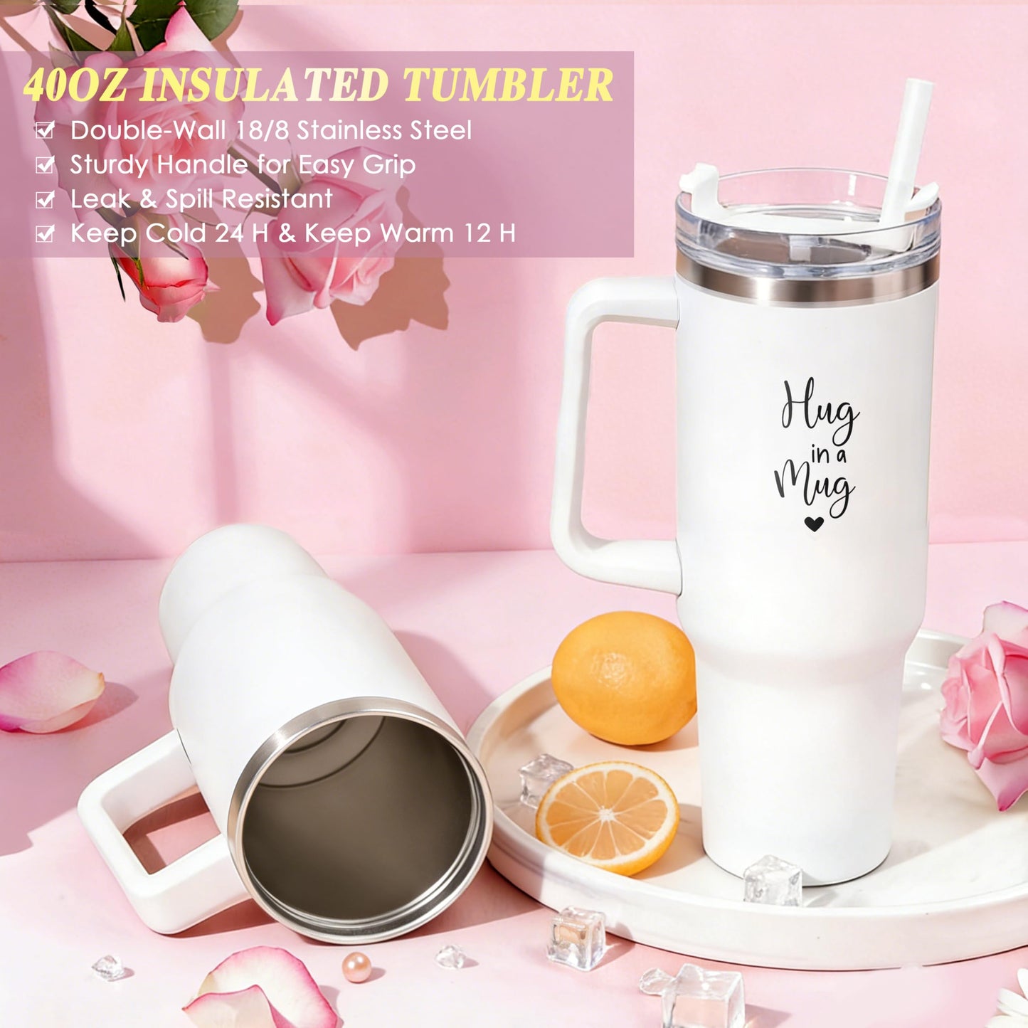 Oufrenn Birthday Gift for Women for Mom Mother, Self Care Package Get Well Gift Basket Happy Birthday Set w/ 40oz Tumbler with Handle & Blanket Thinking of You Her Best Friend Sister
