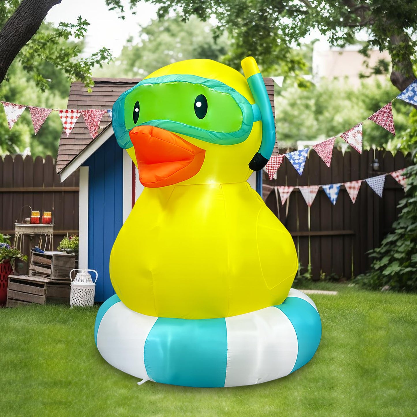 5ft Summer Inflatable Swimming Pool Duck Decorations LED Blow Up Outdoor Decoration Pool Party Favors for Beach Party Decor Tropical Yard Lawn Garden Supplies