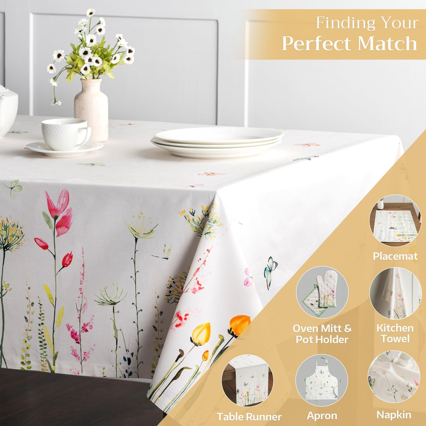 Maison d'Hermine Table Cloth Rectangle Table 100% Cotton Tablecloth for Dining Room, Farmhouse, Home, Hotel, Parties & Wedding - Gifts for Mothers Day Spring & Summer (Botanical Fresh, 70" x 140")