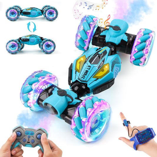 DPAPDI Gesture Sensing RC Stunt Car - 2.4GHz 4WD Remote Control Toy with Dual Spray, All-Terrain Off-Road Vehicle with Lights & Music, Gift for 6-12 Year Old Boys Girls Birthday