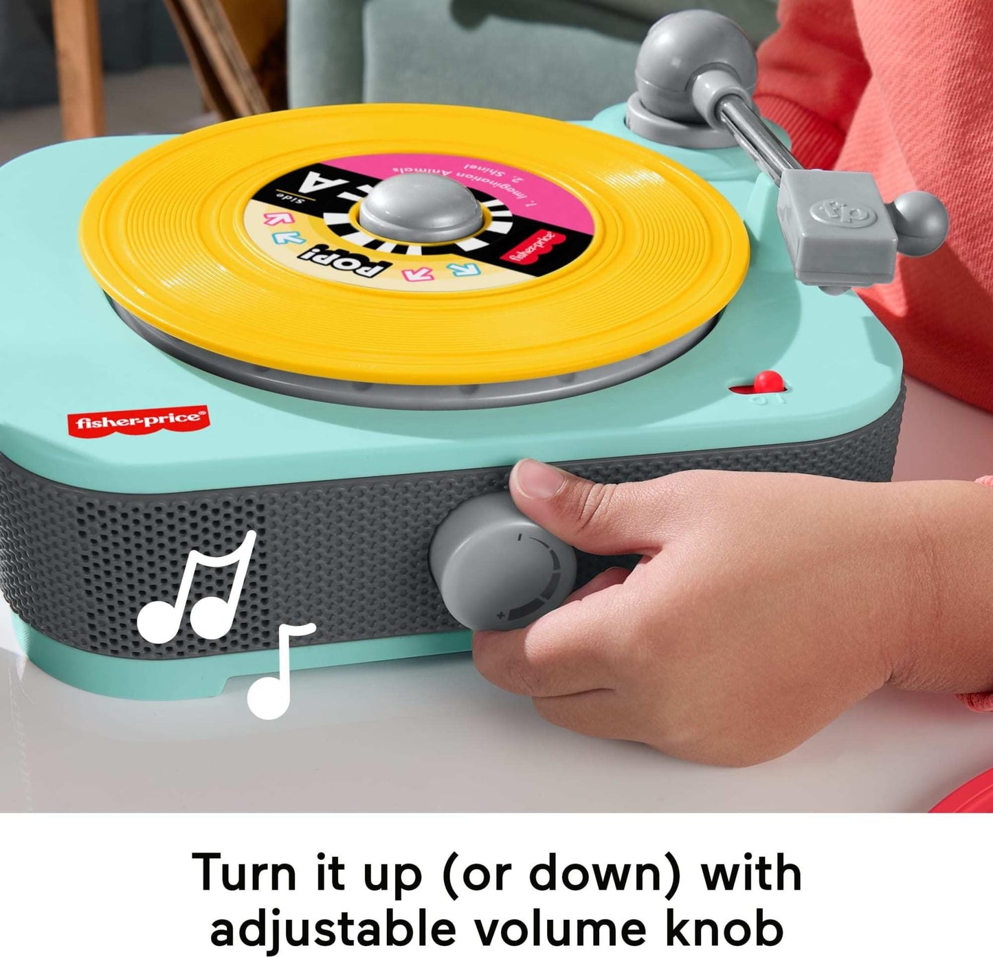 Fisher-Price Musical Toy Deluxe Rockin’ Record Player Pretend Turntable with 6 Albums for Preschool Play Kids Ages 3+ Years