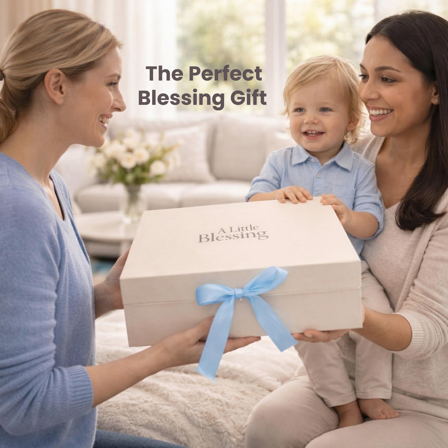 Highmark Collective Baptism Gift for Boy Baptism Set with 10" Praying Lamb Plush Toy with Blue Bow, Bamboo Muslin Blanket & First Prayer Book, Ready to Gift Keepsake Box