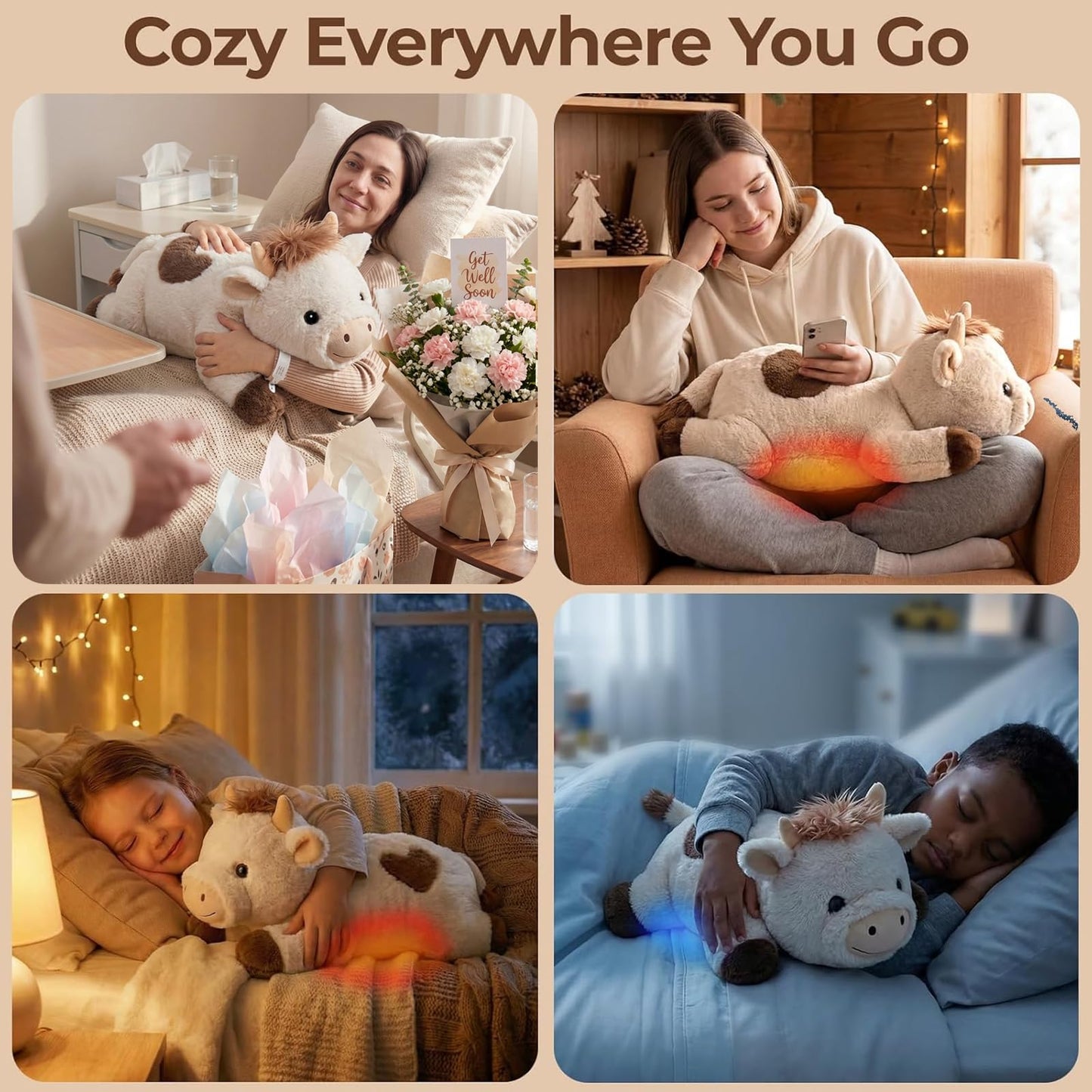 Mewaii Weighted Stuffed Animals with Microwavable Heating Pad - 5lb Adjustable, Heatable & Coolable Cow Plush for Realistic Hug, Removable Inner Pad, Perfect Plush Gift for Kids, Adults (23 Inch)