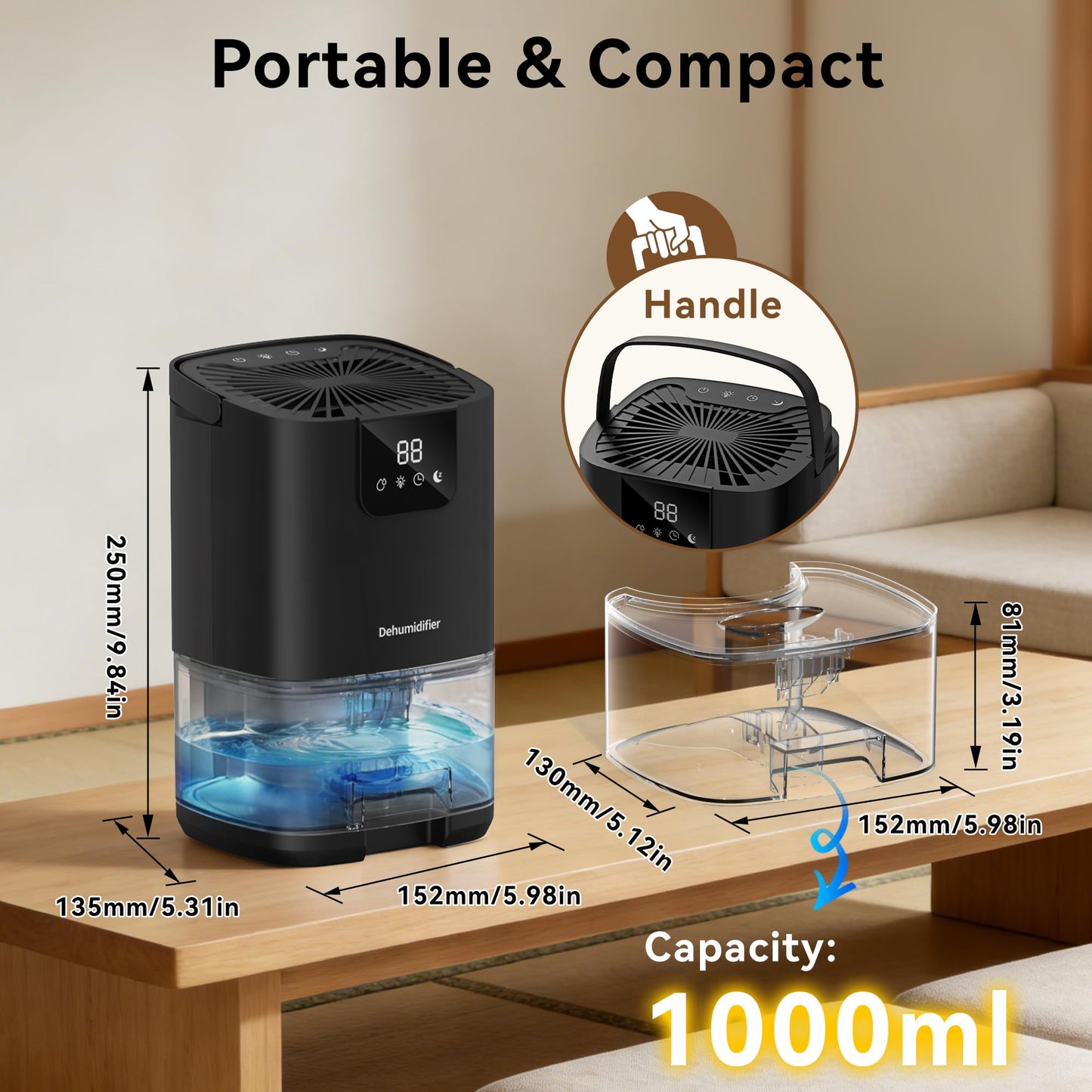 Dehumidifier,35OZ（350sq ft）Small Dehumidifier for Home, Screen Display Quiet with Auto Shut Off,Dehumidifiers for Bedroom,Bathroom,Closet,RV