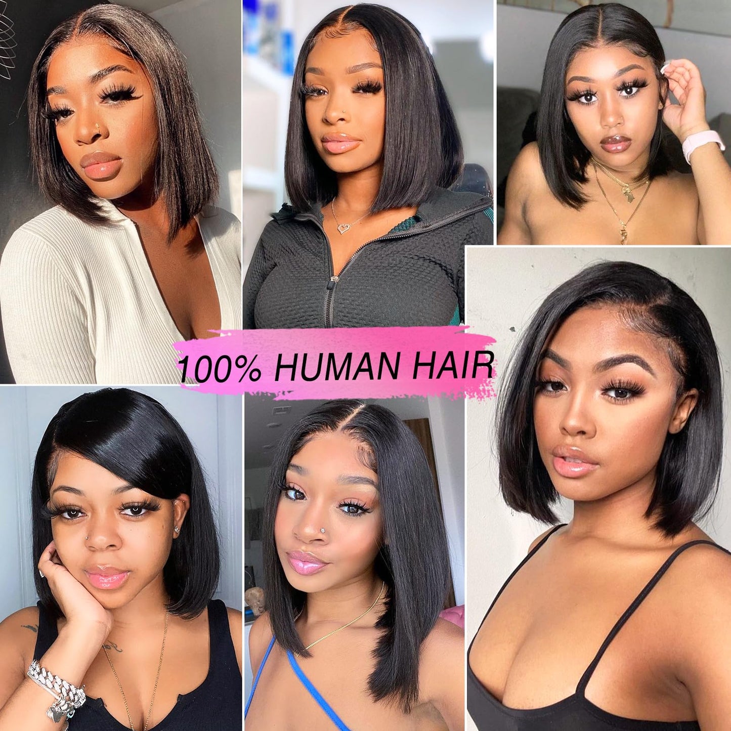 Hoacon Bob Wig Human Hair 13x4 Frontal Lace Wigs for black Women HD Bob Lace Front Wigs Human Hair Glueless Wigs pre plucked pre cut 180% Density Short Bob Wigs 10 Inch