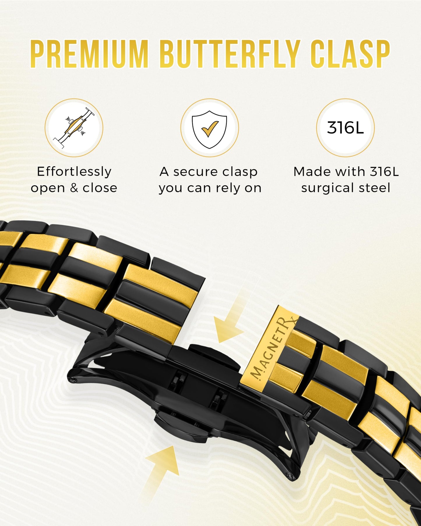 MagnetRX® Magnetic Bracelets for Men — EllipseMAX 5X Strength 5,000 Gauss Magnets — Designed in USA & Patent Pending — Premium Titanium Mens Magnetic Bracelet & Adjustable Length (Black/Gold)