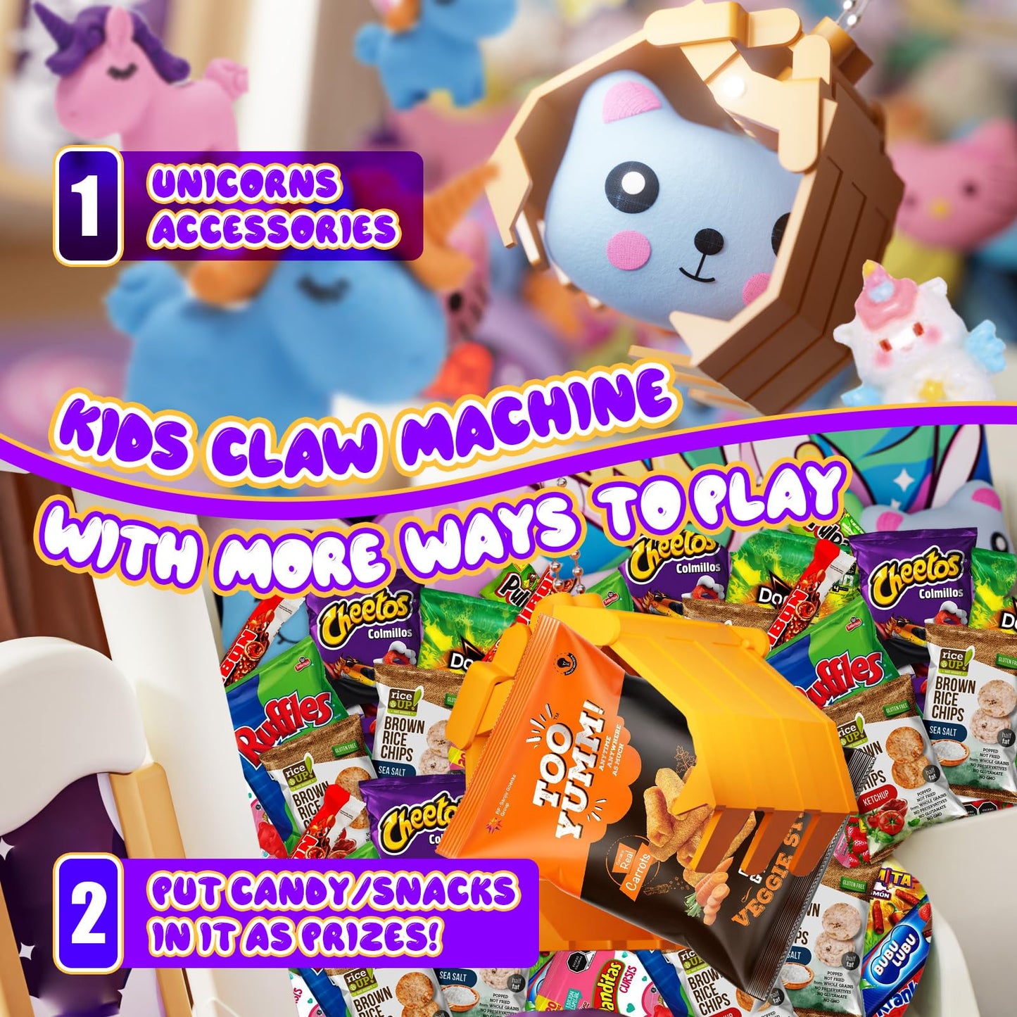 Skirfy Large Claw Machines for Kids,Unicorns Toys for Girls Age 6+,Candy Dispenser Arcade Games Mini Vending Toy with Slap Bracelet,Claw Game,Birthday Gifts for Kid Ages 6,7,8,9,10,11,12