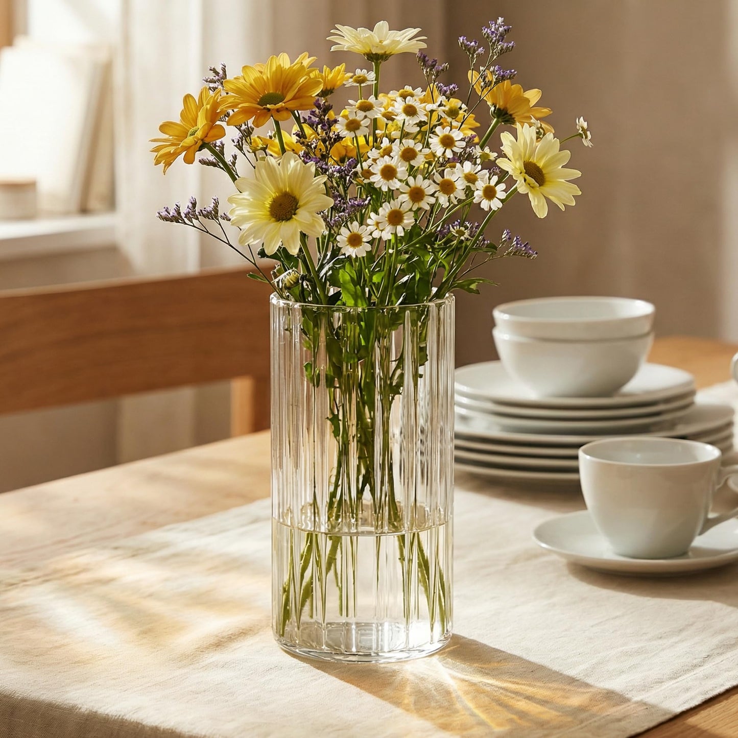 12pcs Stripe Glass Cylinder Vases for Centerpieces, 6 Inch Tall Flower Vase for Wedding Decorations, Hurricane Vases Floating Candle Holder for Table Centerpiece Wedding Home Décor