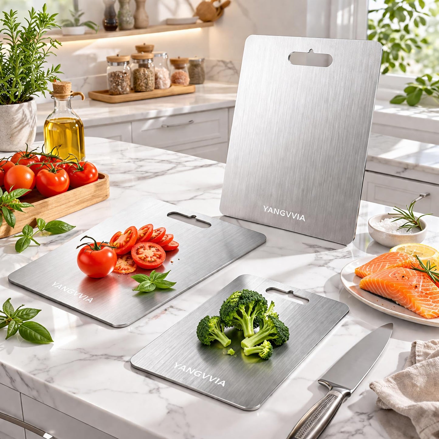 Cutting Board, 316L Food-Grade Stainless Steel Cutting Board Set of 3 | Double-Sided Chopping Board for Kitchen | Dishwasher Safe Work Surface for Meat, Vegetables, & Fruit | Ideal Gift (S+M+L)