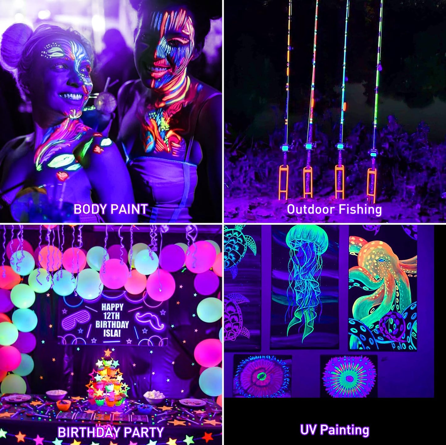 CREPOW Rechargeable LED Black Light, Battery Powered Portable Blacklight, 400nm LED Flood Light Black Lights, Neon Glow Party, Blacklight Catfishing, Halloween, Glow in The Dark Decoration 4 Pack