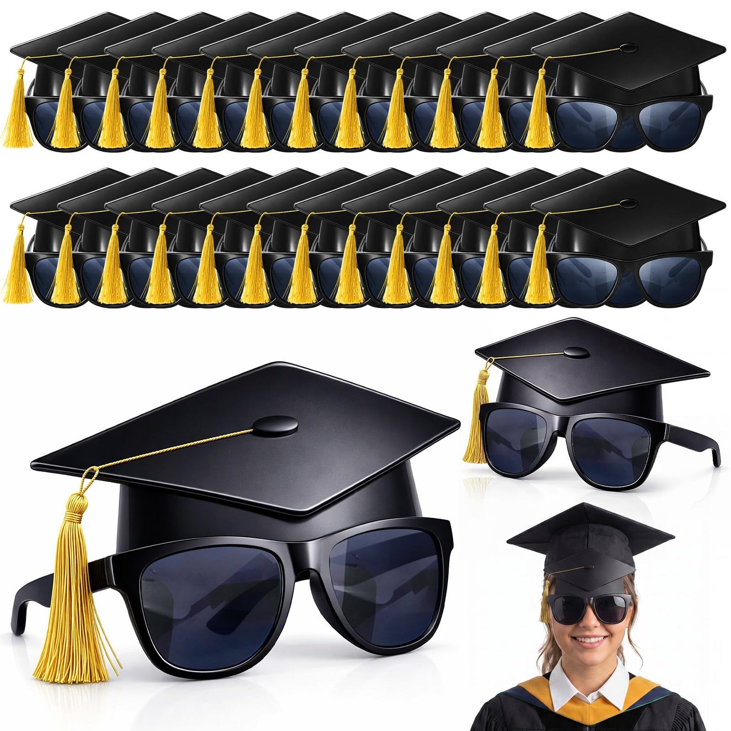 Weewooday 24 Pieces End of School Year Gifts 2026 Kids Graduation Cap Sunglasses Pre K Graduation Gifts for Grad Prom Party Decor