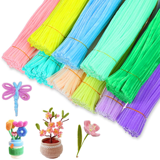 1000 Pcs Pastel Pipe Cleaners Chenille Stems 12 Inch Bulk Pipe Cleaner Flower Assorted Fuzzy Sticks for Creative School Project DIY Halloween Xmas Decor,7 Colors(Macaron Color)