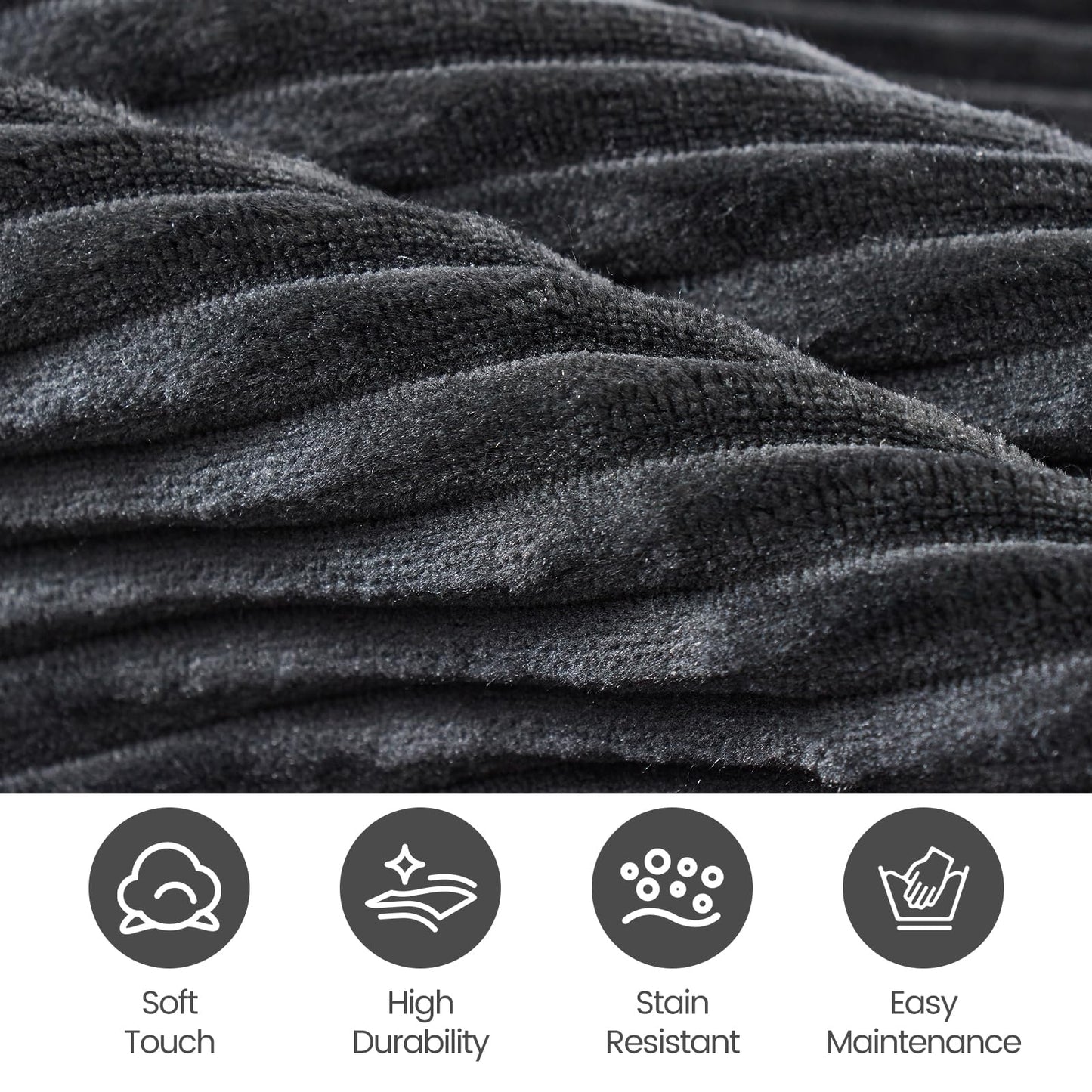 Yagamo Medium Bean Bag Chairs, 3FT Bean Bag with Memory Foam Filling, Bean Bag Chairs with Removable Striped Plush Cover, Cozy Beanbags for Living Room Bedroom Dorm Office - Black
