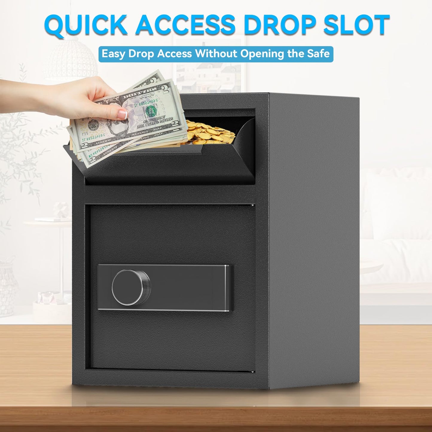 1.8 Cub DropSafe with Front Drop Slot - Fireproof Digital Security Safe Box with Combination Lock for Cash and Documents - Silent Safe for Business Office Home