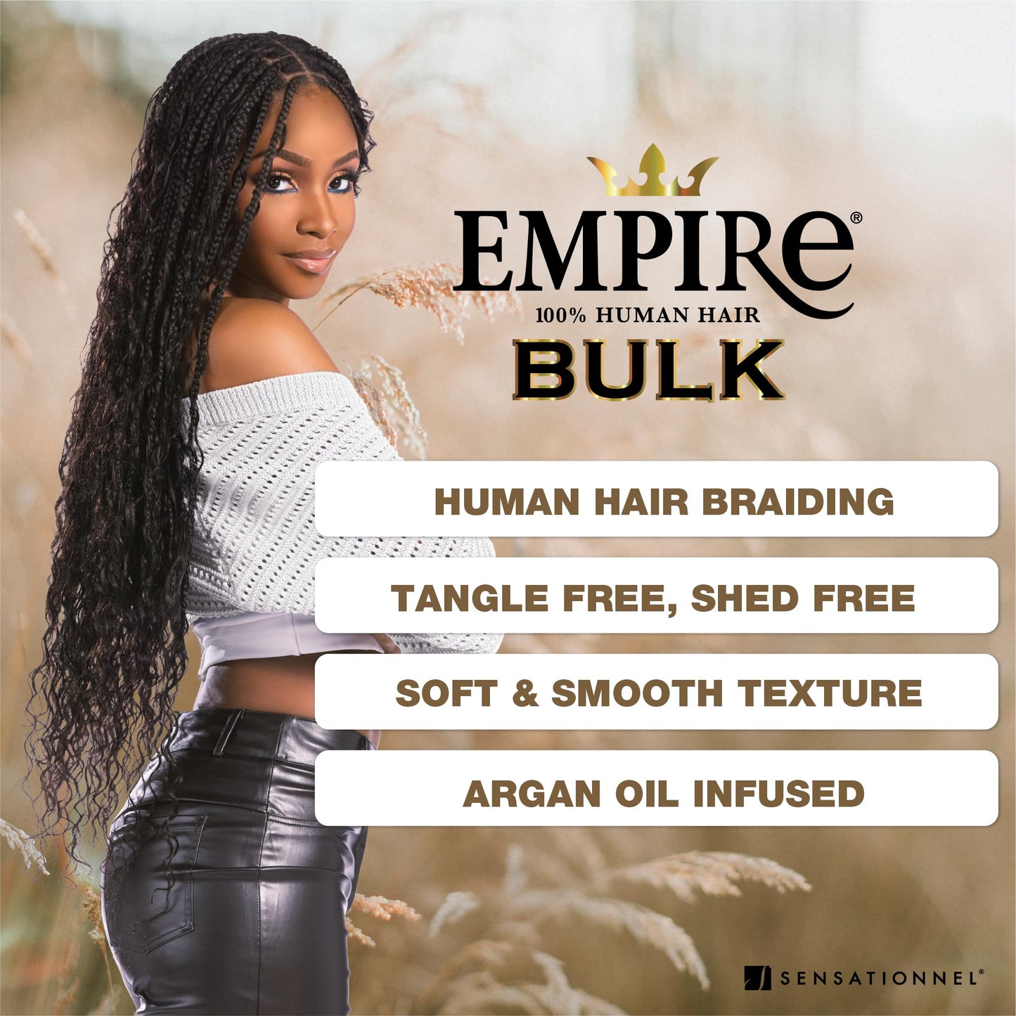 Sensationnel Empire bulk braiding – water wave 18 inch human hair braids for knotless boho box or curly loose wave styles - 1 pack (1B OFFBLACK)