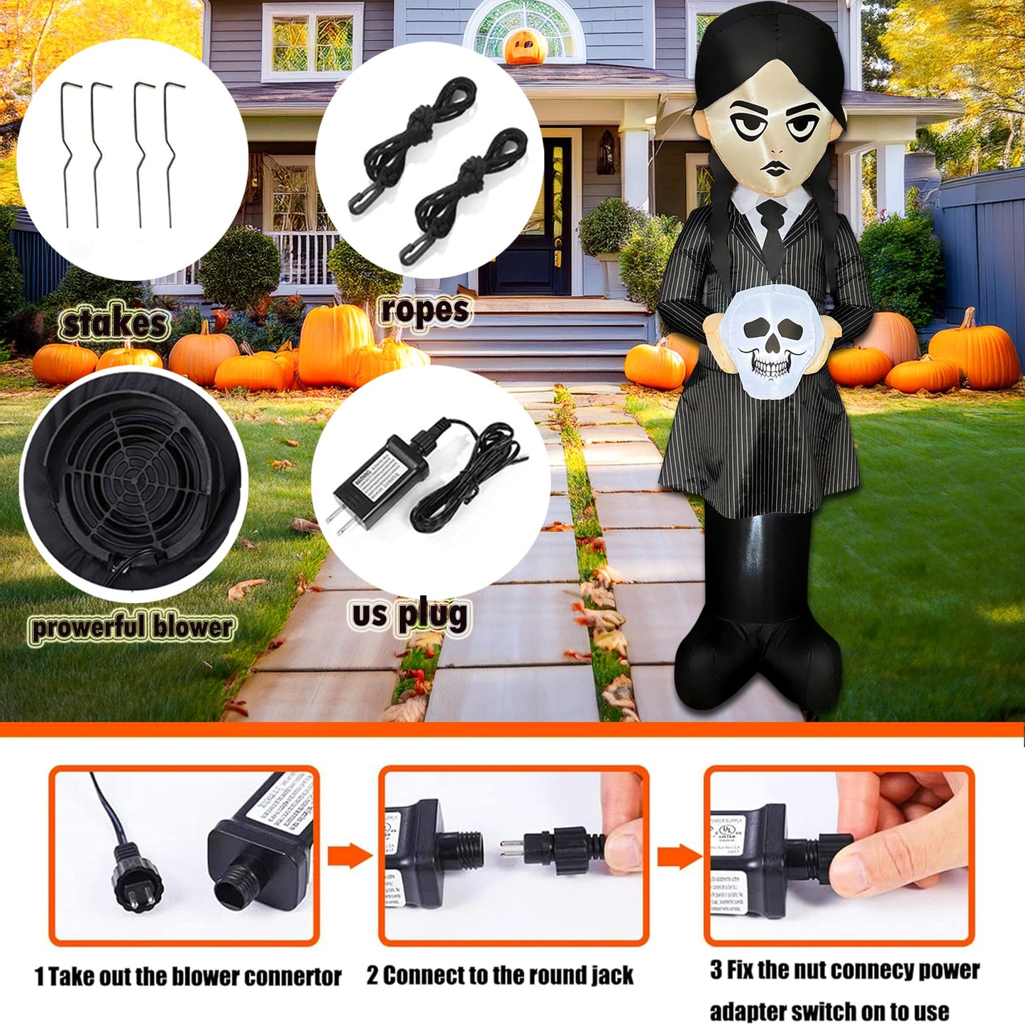JOYEASE 6 FT Halloween Inflatables School Uniform Witch Decoration, Blow Up Yard Decor Halloween Yard Inflatables Build-in LED Lights for Holiday Lawn Party Garden