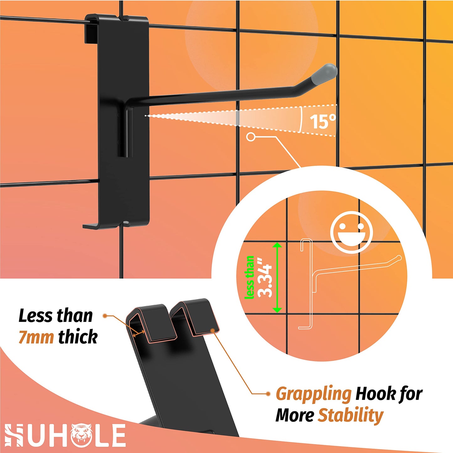 HUHOLE Gridwall Hooks 4 Inch, 50PC Display Hooks for Grid Wall, Hook for Grid Wall Panel, Black