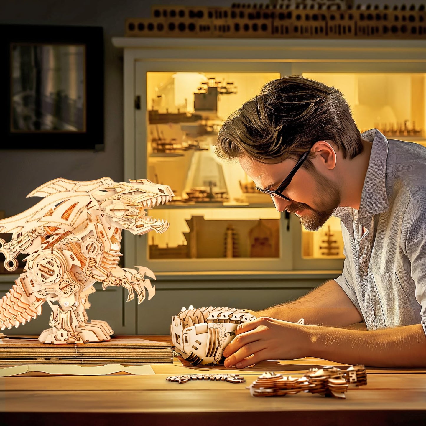3D Wooden Puzzles for Adults, Building Sets Walking and Roaring Dragon Wooden Model Kit - DIY Mechanical Dragon Puzzle Gifts for Adults, Gifts for Men with Lifelike Walk