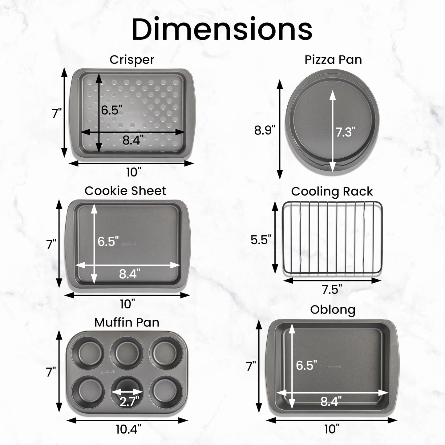 GoodCook Everyday Nonstick Toaster Oven 6-Piece Steel Bakeware Set, Gray